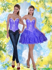 Detachable Short Beading and Ruffles Lavender Prom Dress for 2015