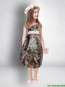 New Style One Shoulder Tea Length Camo 2015 Little Girl Pageant Dresses
