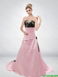 Pink A Line Strapless Fashionable 2015 New Wedding Dresses with Hand Made Flower