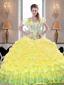 Pretty Yellow 2015 Summer Quinceanera Dresses with Beading and Pick Ups