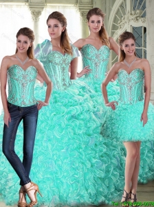 Perfect Brush Train Ball Gown Quinceanera Dresses with Beading and Ruffles For 2015 Summer