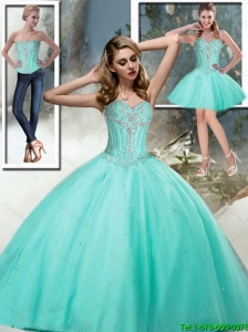 Perfect Sweetheart Quinceanera Dresses with Beading in Aqua Blue For 2015 Fall