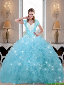 Luxurious Beaded and Ruffles Sweet 16 Dresses in Baby Blue For 2015 Fall