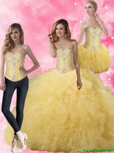 Perfect Ball Gown Yellow Sweet 16 Dresses with Beading For 2015 Summer