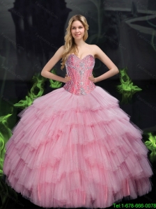 2015 Fall New Arrival Ball Gown Quinceanera Dresses with Beading in Baby Pink