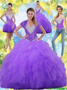 2015 Summer Beautiful Ball Gown Quinceanera Dresses with Beading and Ruffles