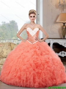 2015 Summer Pretty Ball Gown Watermelon Quinceanera Dresses with Beading