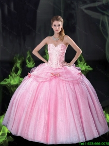 Beautiful Sweetheart Bowknot Quinceanera Dresses with Beading in Pink For 2015 Summer