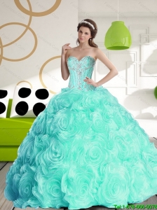 Luxurious 2015 Summer Sweetheart Quinceanera Dresses with Beading and Rolling Flowers