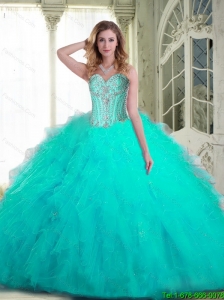 Pretty Sweetheart Aqua Blue Quinceanera Dresses with Beading and Ruffles For 2015 Summer