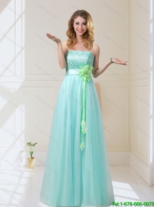 2015 Empire Strapless Prom Dresses with Hand Made Flowers