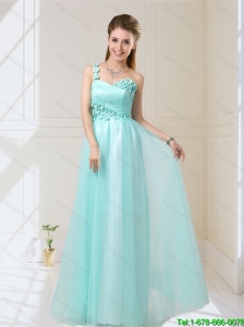 2015  One Shoulder Floor Length Prom Dresses with Appliques
