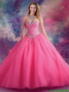 2015 Fall Luxurious Ball Gown Sweetheart Beaded Quinceanera Dresses in Hot Pink