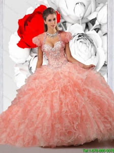 2015 Summer Beautiful Pink Sweet 16 Dresses with Beading and Ruffles