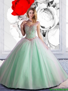 2015 Summer Elegant Off The Shoulder Beaded Sweet 16 Dress in Apple Green