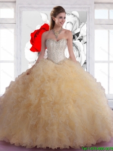 Beautiful Sweetheart Beaded and Ruffles Quinceanera Dresses in Champagne