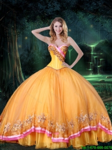 New Arrival Ball Gown Beaded Gold 2015 Quinceanera Dresses with Appliques