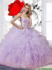 Pretty Ball Gown Lavender Sweet 16 Dresses with Beading and Ruffles for 2015 Summer