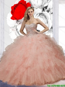 Perfect Ball Gown Pink Quinceanera Dresses with Beading and Ruffles for 2015 Summer