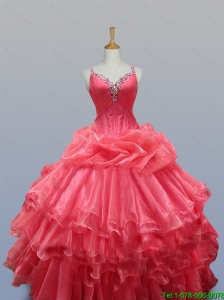 Beading and Ruffled Layers Straps Quinceanera Dresses for 2016