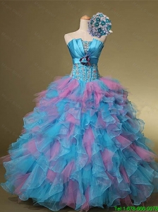 Multi Color Hand Made Flowers and Beaded Quinceanera Dresses for 2016 Summer