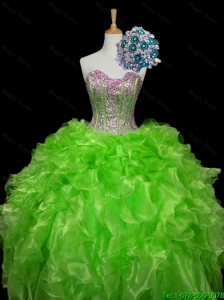 2015 Summer Luxurious Ball Gown Apple Green Quinceanera Dresses with Sequins and Ruffles