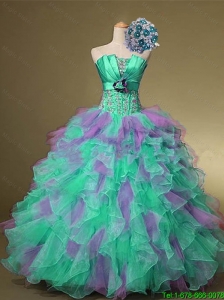 2016 Summer New Style Strapless Quinceanera Dresses with Beading and Ruffles