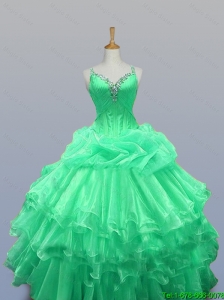 2015 Luxurious Straps Quinceanera Dresses with Beading and Ruffled Layers