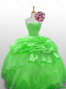 Perfect 2015 Strapless Beading Quinceanera Gowns in Spring Green