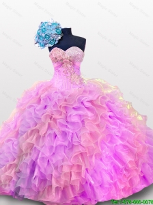 Pretty 2016 Summer Sweetheart Sequins and Ruffles Quinceanera Gowns in Organza