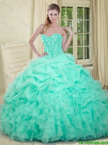 2016 Elegant Apple Green Quinceanera Dresses with Beading and Ruffles
