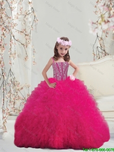 2016 Lovely Spaghetti Hot Pink Little Girl Pageant Dresses with Beading and Ruffles