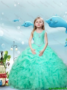 2016 New Style Scoop Apple Green Little Girl Pageant Dresses with Beading