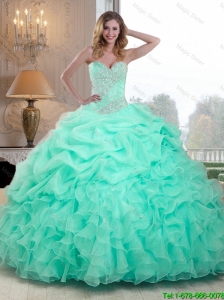 2016 Pretty Beaded and Ruffles Quinceanera Dresses in Apple Green