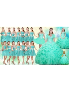 2016 Summer Perfect Ruffles and Beaded Quinceanera Dress and Aqua Blue A Line Dama Dresses and Cute Scoop Little Girl Dress and Short Beaded Prom Dr