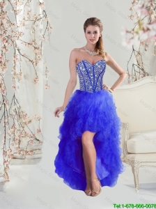 2016 Cheap Beaded and Ruffles High Low Prom Dresses in Royal Blue