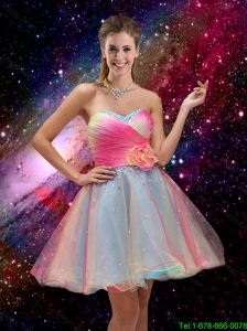 New Style A Line Hand Made Flower and Beaded Prom Dresses in Multi Color