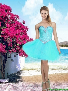 Beautiful 2016 Organza Sweetheart Beaded Prom Dress in Aqua Blue