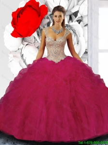 Exquisite Ball Gown Straps Quinceanera Dresses with Beading for 2015 Fall