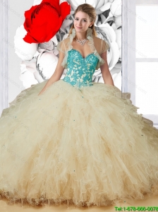 Exquisite Sweetheart Champagne Quinceanera Dresses with Appliques and Ruffles