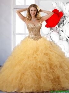 Sturning Yellow Sweetheart Quinceanera Dresses with Appliques and Ruffle