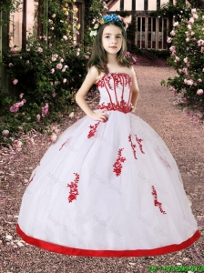 2016 Fall Luxurious White and Red Little Girl Pageant Dress with Appliques