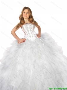 2016 Fall New Arrival White Little Girl Pageant Dress with Appliques and Ruffles