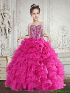 Pretty 2016 Summer Beading and Ruffles Little Girl Pageant Dress in Fuchsia