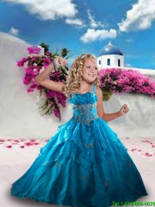 2016 Fall Fashionable Teal Blue Little Girl Pageant Dress with Appliques and Ruffles