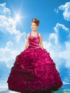 2016 Fall Luxurious Fuchsia Little Girl Pageant Dress with Beading and Pick-ups