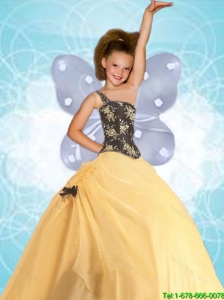 2016 Fall Luxurious One Shoulder Yellow Little Girl Pageant Dress with Appliques