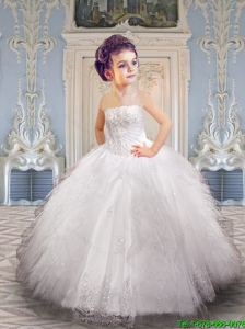2016 Fall Luxurious White Little Girl Pageant Dress with Appliques and Ruffles