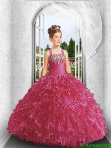 2016 Fall New Style Straps Red Little Girl Pageant Dress with Appliques and Ruffles