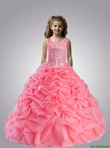 2016 Spring Perfect Spaghetti Straps Appliques and Pick-ups Little Girl Pageant Dress in Watermelon